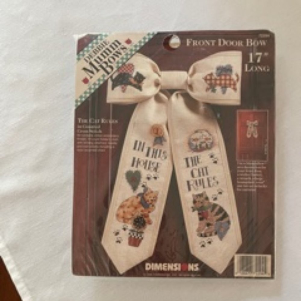 NWT Debbie Mumm"The Cat Rules"Counted X Stitch Bow